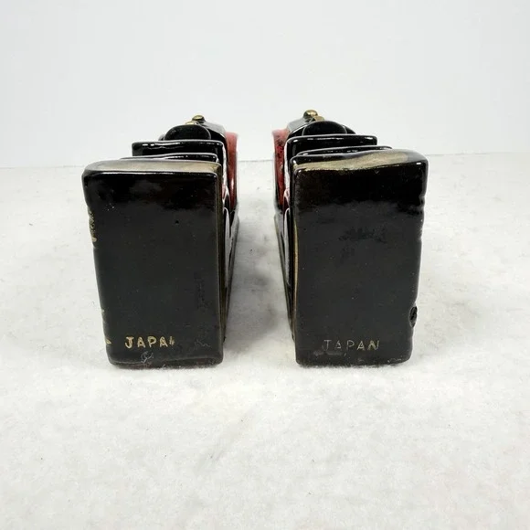 Vintage Japan Ceramic Antique Car Bookends Red Black Gold 6"x3" Pair - Picture 4 of 7